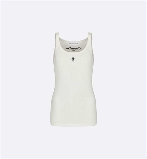 blue and white dior tank top|Dior white ribbed tank top.